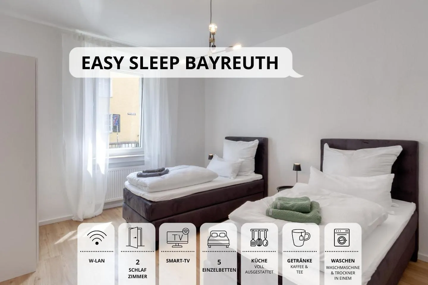 Neu Easy Sleep - Fewo Mit 3 Zimmern Bis 6 Personen, 5 Einzelbetten Oder 2 Doppelbetten Und 1 Schlafcouch, Kueche, Tageslichtbad - Monteure Willkommen Bayreuth Apartment